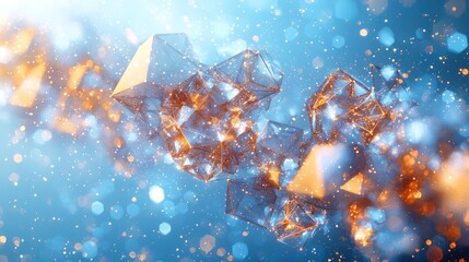 Poster - Abstract Geometric Crystal Structures in a Sparkling Blue and Gold Universe