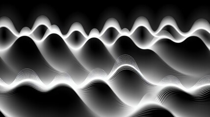 Poster - Abstract flowing monochrome waves of light create a rhythmic, hypnotic visual effect with depth.