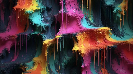 Poster - Abstract colorful waves and drips create a vibrant and visually dynamic textured background.