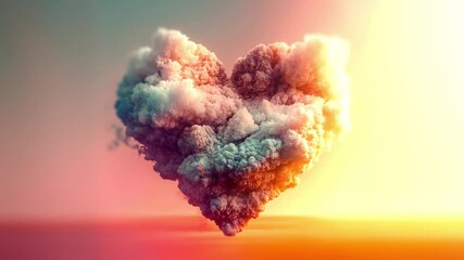 Aufkleber - Digital animation of a heart-shaped cloud floating in the warm pastel colors of a sunset. The cloud is composed of fluffy details, the color gradient gently changes from soft pink to light blue