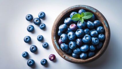 Aufkleber - Horizontal shot of fresh blueberries in a bowl against a white background