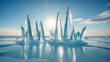 Aufkleber - Transparent ice causes sun rays to bend