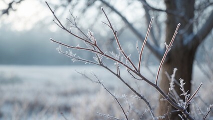 Aufkleber - Frost delicately envelops the branches of a winter tree, crafting a serene and mystical atmosphere.