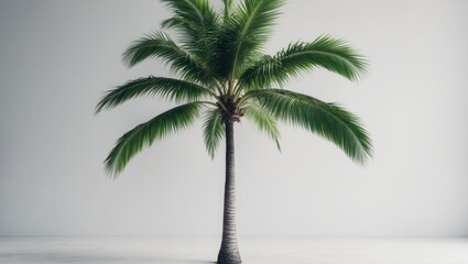 Aufkleber - Vertical view of a lone palm or coconut tree with green foliage and abstract background