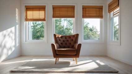 Aufkleber - Outlook of a light-colored wall showcasing a window and an armchair within the room