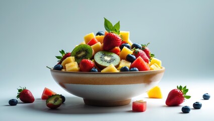 Poster - Background isolation of a ceramic bowl with fresh fruit salad. Healthy cuisine