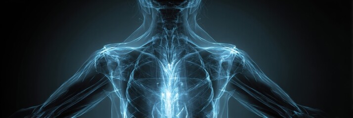 Aufkleber - Artistic Glowing Anatomy Overlay Revealing Intricate Details of the Human Body With a Captivating Center Fade-Out Effect
