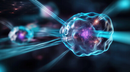 Poster - Dynamic cellular interactions biological research lab digital art scientific environment close-up view conceptual visualization for seo impact
