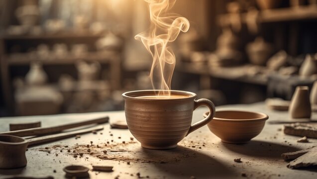 Banaras-style chai in earthen kulhad on a breakfast table