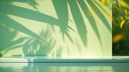 Aufkleber - Subtle light backdrop with softened foliage shadows cast on a wall. Aesthetic background for presentations.
