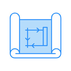 Poster - Blueprint icon illustrating architectural plans on a rolled paper