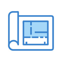 Poster - Stylized blueprint icon showing architectural plans and layout