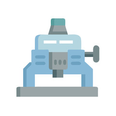 Poster - Stylized light blue and grey mechanical device illustration on White