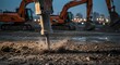 © agra - Operating Jackhammer Breaking Ground with Excavators in Background