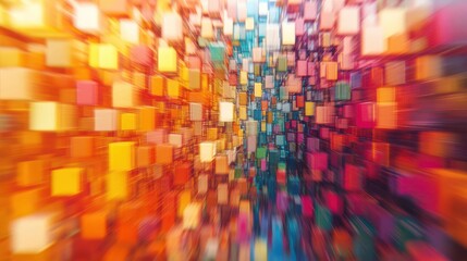 Poster - Abstract colorful blurry pixel blocks background. Bg and technology, digital world concept. 3D Rendering illustration , no logos, no brands