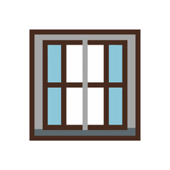 Poster - Pixel art window with blue and white panes
