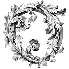 Poster - Intricate circular floral ornament in monochrome with detailed leaf and scroll patterns on transparent background. Elegant vintage design element with artistic flourish.