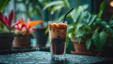 Chilled ice americano beverage on the table in a coffee shop