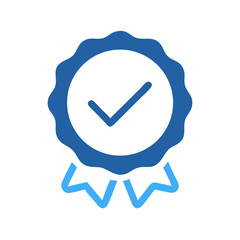 Poster - Blue rosette with checkmark on White Background symbolizes approval