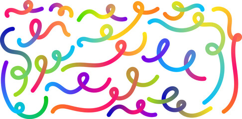 Poster - Vector collection of swirling, looping lines in rainbow gradient colors on a transparent background. Perfect for playful, energetic designs and abstract compositions. Vector EPS 10