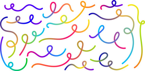 Aufkleber - Vector collection of swirling, looping lines in rainbow gradient colors on a transparent background. Perfect for playful, energetic designs and abstract compositions. Vector EPS 10