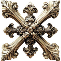 Poster - Ornate metallic cross design isolated on transparent background exhibiting details and floral elements perfect for decorative purposes.
