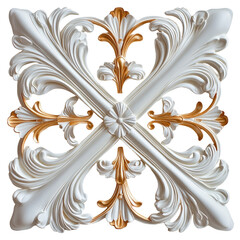 Poster - Intricate White And Gold Decorative Floral Design With Symmetrical Leaf Patterns On Transparent Background