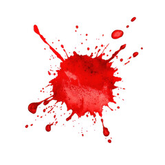 Poster - Blood stain isolated on white background showcasing vivid red color and splatter patterns with detailed texture, Blood stain isolated on white background