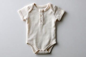 Poster - A soft, natural cotton baby onesie in white, displayed on a light background, perfect for newborns and infants, providing comfort and ease of use for parents.