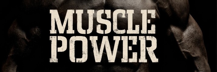 Poster - Strong Typography Design Featuring the Phrase Muscle Power Prominently Displayed Over a Muscular Torso With Ripped Abs