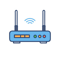Poster - Blue wireless router icon illustration on a black backdrop