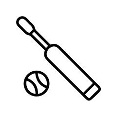 Poster - Simple graphic showing a cricket bat lying next to a cricket ball in black outline style design