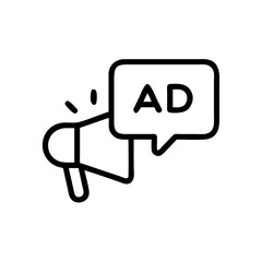 Poster - Outline drawing of a megaphone with a speech bubble containing the letters ad for advertisement use case