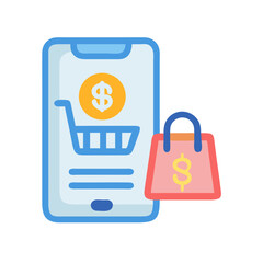 Poster - Mobile shopping application with shopping cart and shopping bag