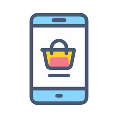 Poster - Mobile shopping application showing a colorful shopping cart icon