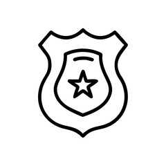 Poster - Outline drawing of a badge with a star in the center on a white background design element icon