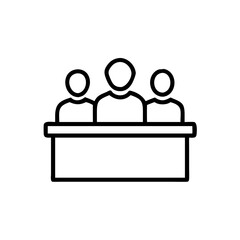 Fototapete - Three figures seated behind a rectangular desk in a simple outline drawing style representation here