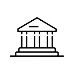Poster - Simple depiction of a building with columns and a triangular roof line on a white background space here