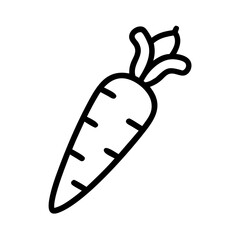 Poster - Simple outline drawing of a single orange root vegetable with green leafy top on a white background