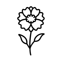 Poster - a simple line drawing of a blossom with petals and leaves on a stem with a white background
