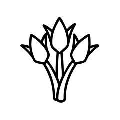 Poster - outline drawing of a small bouquet with three closed blossoms and stems in a simple design style