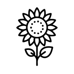 Poster - A single sunflower with petals and leaves in a simple graphic outline style design element isolated at center