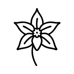 Poster - Simple botanical drawing of a single flower with five petals and a stem in black outline style art
