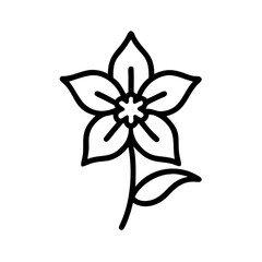 Poster - A simple graphic showing a flower with five petals and a single leaf on a white background design is here
