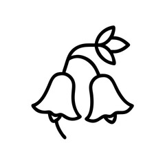 Poster - Outline drawing of two bell shaped blooms with leaves on a curved stem, simple botanical art