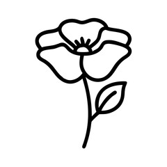 Poster - Simple line drawing of a blossom with a stem and leaf on a white background for creative projects