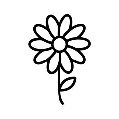 Poster - Simple line drawing of a daisy with rounded petals and a single leaf on a white background space