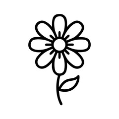 Poster - Simple black and white drawing of a daisy with rounded petals and a single leaf on the stem design