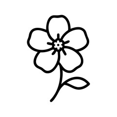 Poster - Simple artwork of a blossom with five petals and a single leaf on a stem, outlined in black color