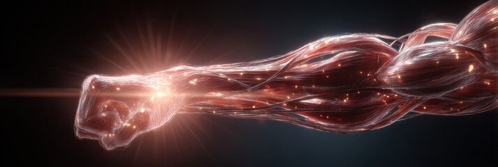 Poster - Glossy Render Showcasing Triceps Contraction With Captivating Lens Flare in a Dynamic Display of Strength and Muscle Definition